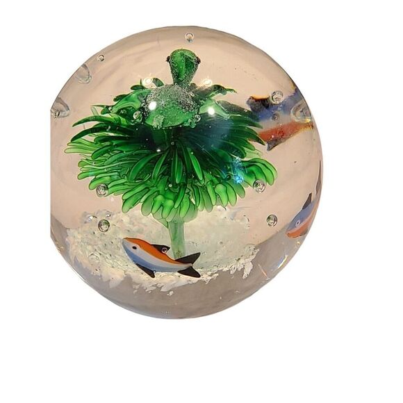 Art Glass Sea Turtle & Colorful Fish Paperweight Hand Crafted Blown Figurine EUC - Picture 7 of 12